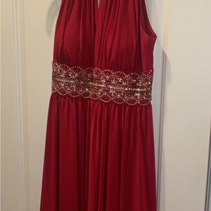 Glamorous Red Beaded Waist Prom Dress